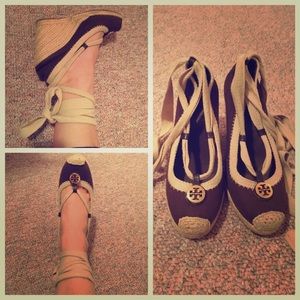 Tory Butch lace up espadrille wedge