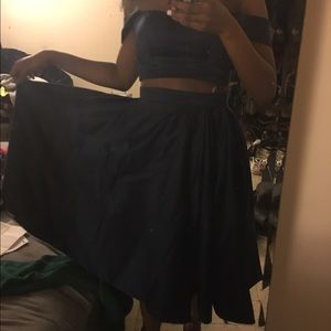 Navy Blue Prom Dress Two Piece