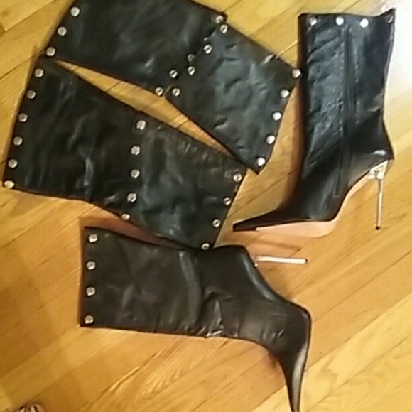 Black leather Ankle, knee and thigh boots