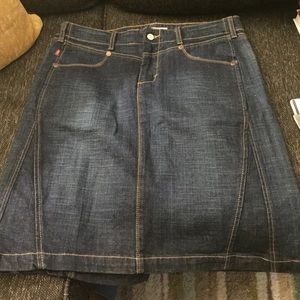 Levi's denim skirt, size 10. Medium to dark wash.