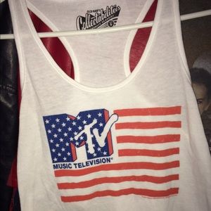 Old Navy MTV American flag tank top white SMALL