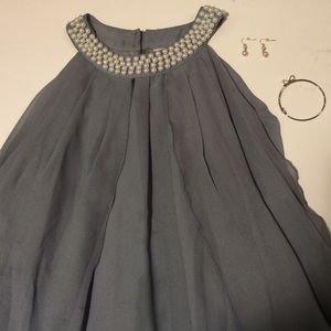 Gorgeous Gray Blouse With Pearl Neck Line