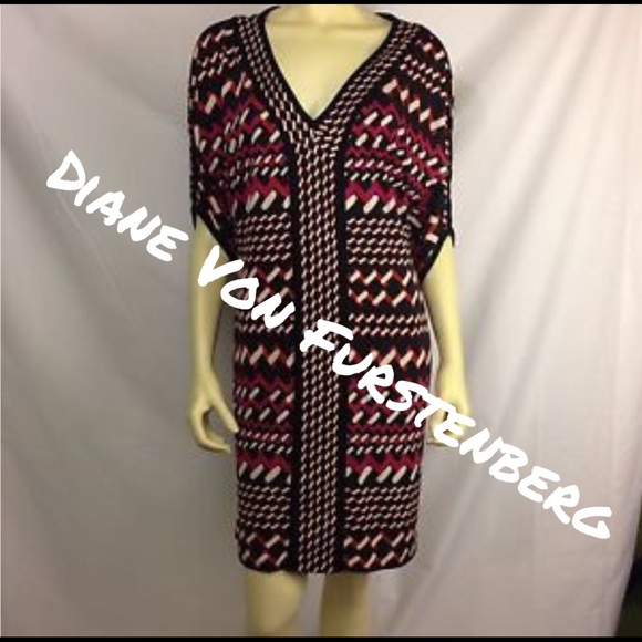 Diane Von Furstenberg red/black geo dress DVF