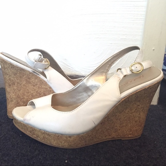 White Peep toe Cork Wedges