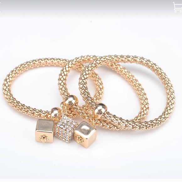 Three Gold bracelet spandex crystals love cube
