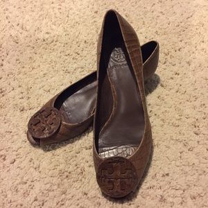 Brown Leather Tory Burch Wedge Peep Toes - 9M
