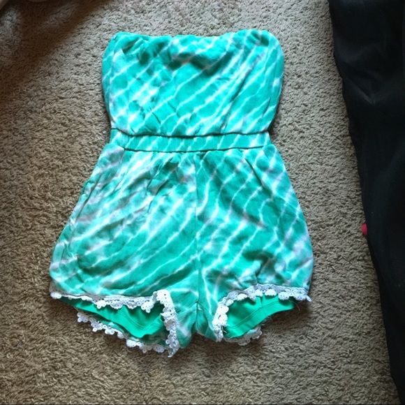 turquoise strapless romper