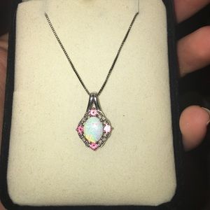 Opal and pink sapphire necklace in sterling silver