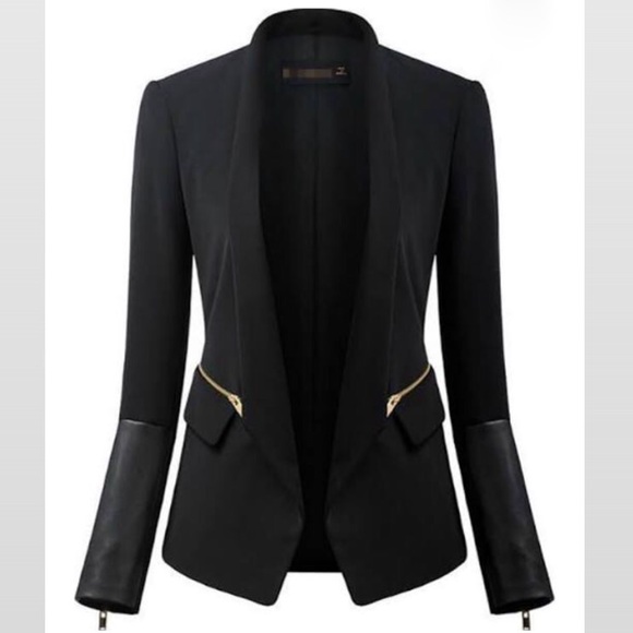 Black blazer with leather sleeves