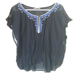 American Eagle dark blue embroidered top Small