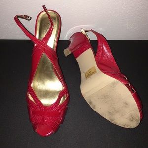 Red peep toe heels