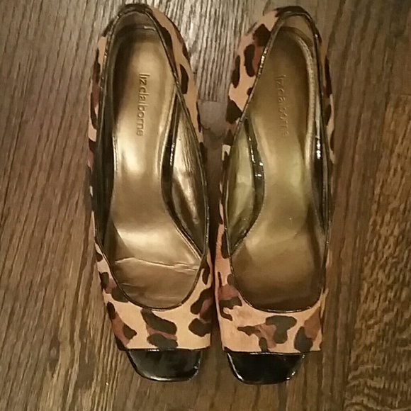 Liz Claiborne - Leopard peep toe wedges - sz10 - Picture 2 of 4
