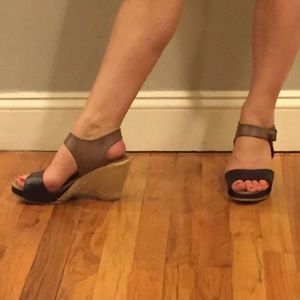 Grey & Black Wedge Sandals