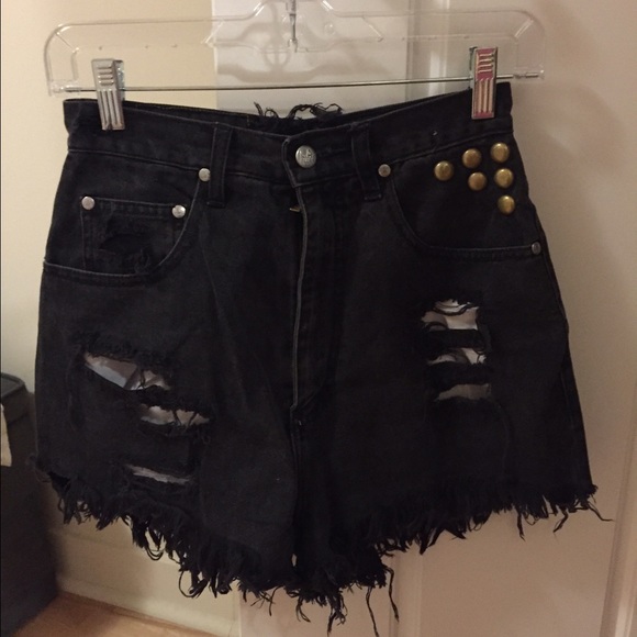 Custom made super high wasted black jean shorts