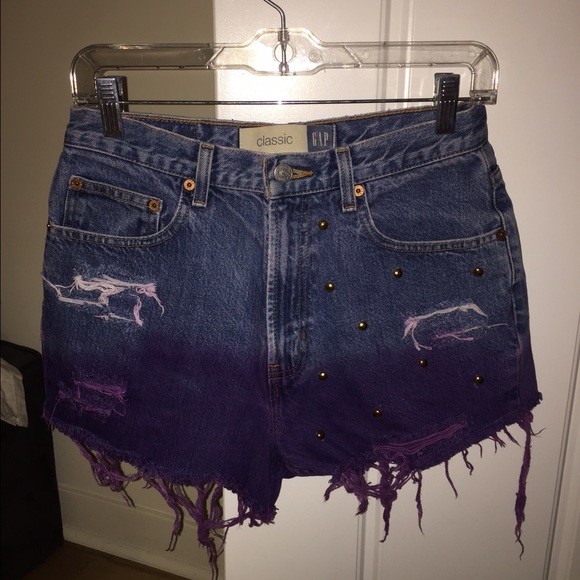 Custom made purple dip dyed Jean shorts