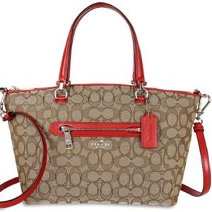 COACH
Prairie Signature Canvas Satchel - Khaki/Red