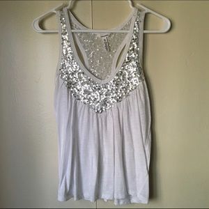 Aeropostale white with silver sequins tank top XS