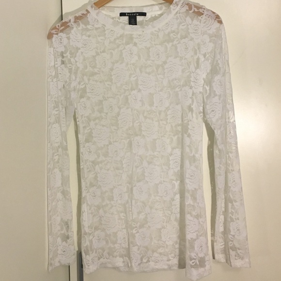 White Floral Mesh Long Sleeve from Bozzolo