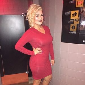 Sexy Red Long Sleeve Knee Length Dress