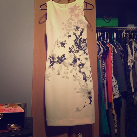 Brand new - cream dress with black/grey print