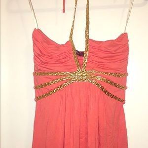 SKY coral and gold halter TOP size S