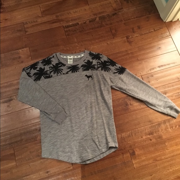 PINK Victoria's Secret Sweaters - VS PINK grey palm tree varsity crew