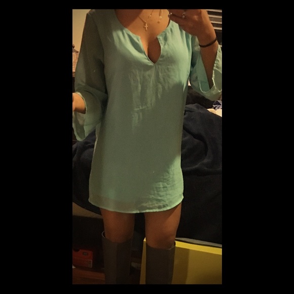 Turquoise shift shirt dress