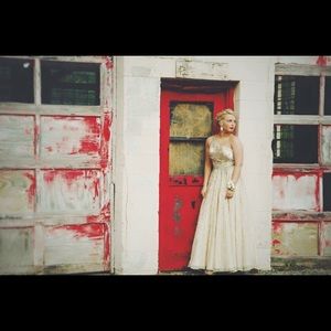 Gold Sherri hill prom dress