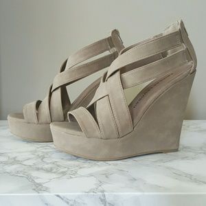 Tan open toe wedges