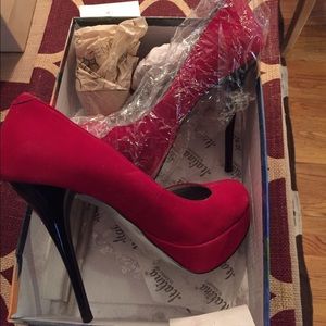 Red microsuede pumps *brand new never worn*