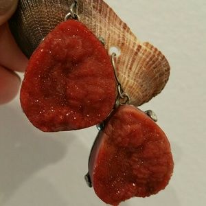 Druzy &Earrings Silver & orange