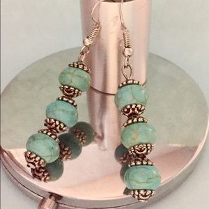 Turquoise dangle earrings w/fishhook back, 2" long