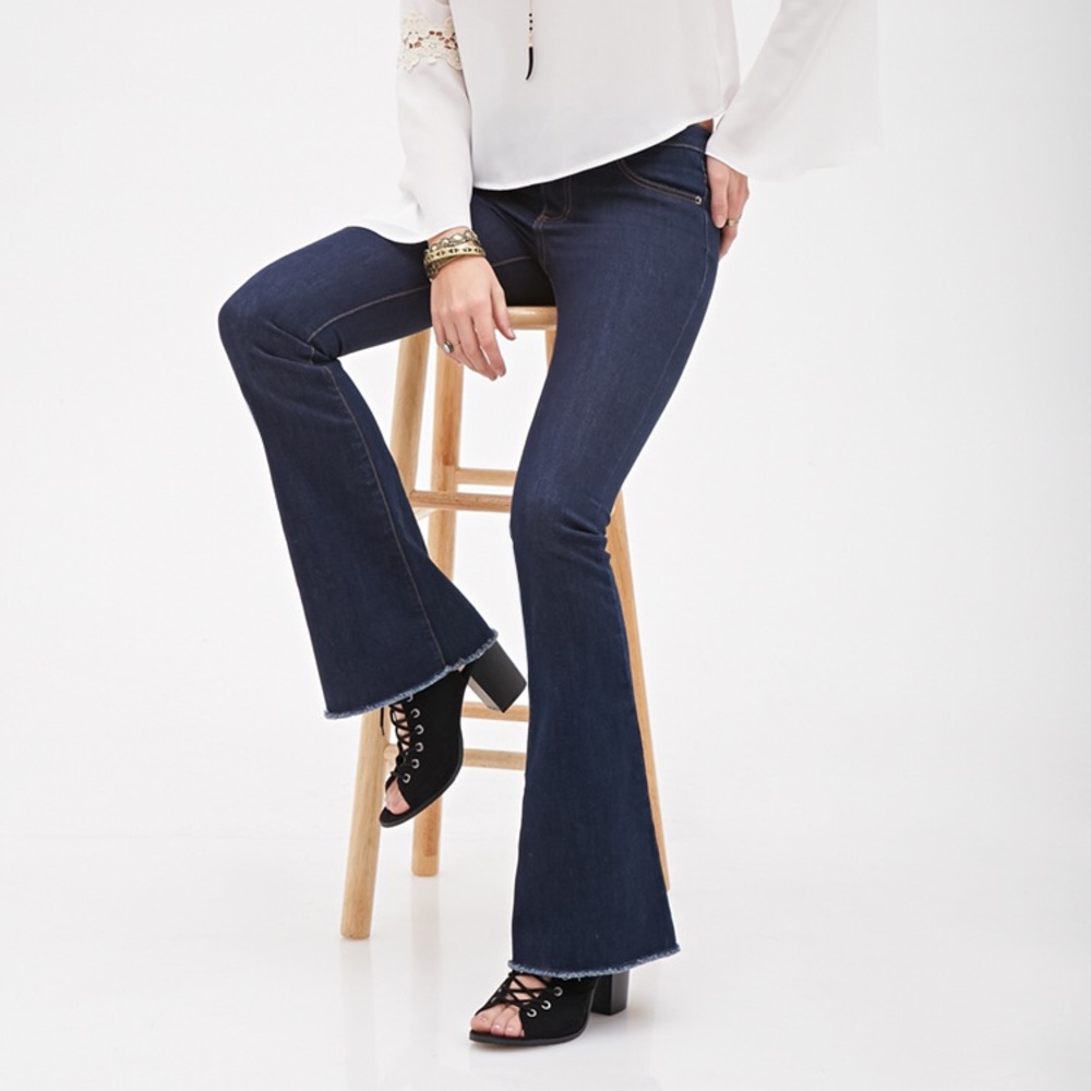 Forever 21 Frayed Low-Rise Flare Jeans