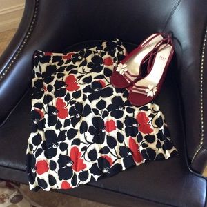 Red and Black Floral Ann Taylor Skirt