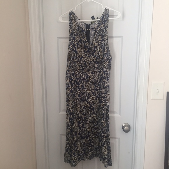 Navy blue and tan print dress