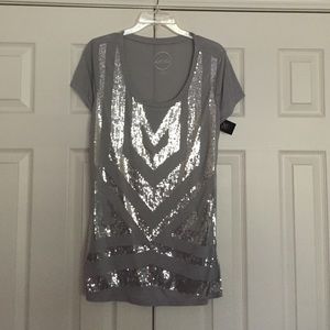 Gray sand silver sequin top