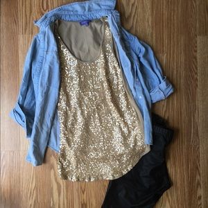 Gold sequin front tank