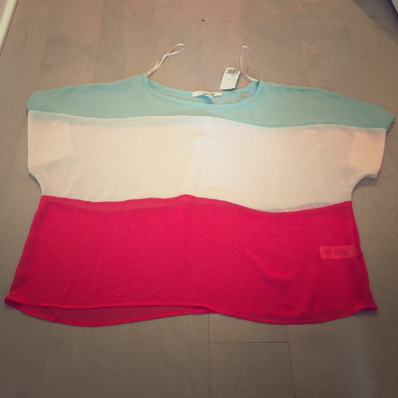NWT sheer s/s striped crop top