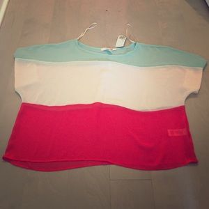 NWT sheer s/s striped crop top