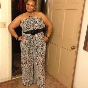 Jumpsuit and black stretch belt.