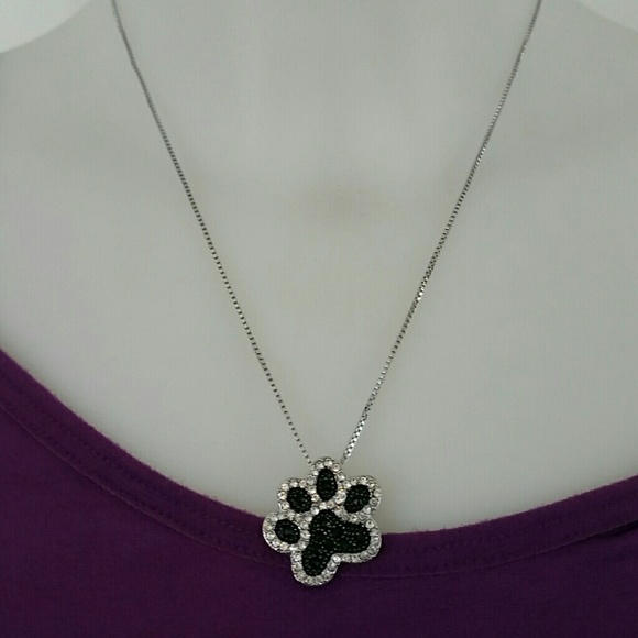 Nwt Rhinestone Puppy Paw Necklace