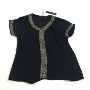 100% Silk Beaded Black Blouse