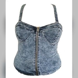 Acid wash denim bustier