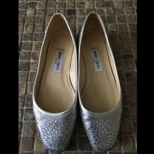 AUTHENTIC JIMMY CHOO SILVER GLITTER BALLET FLATS😍