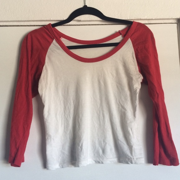 Red and white baseball tee