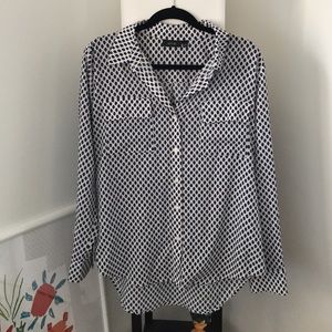Apt 9 button up, blue and black geo pattern, L