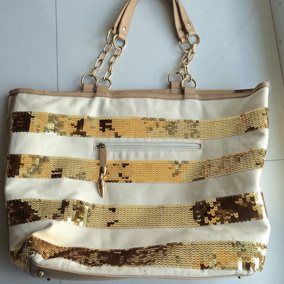 Striped gold canvas tote