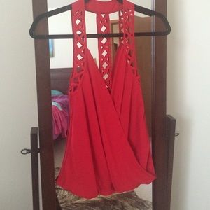 Bebe Lattice Strap Top