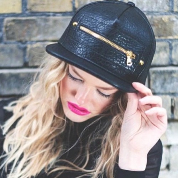 Vegan Leather SnapBack Hat with Gold Zipper Detail