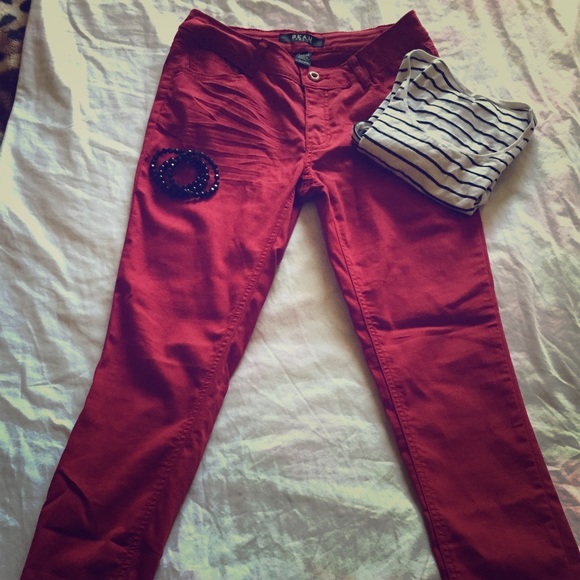 Red skinny jeans